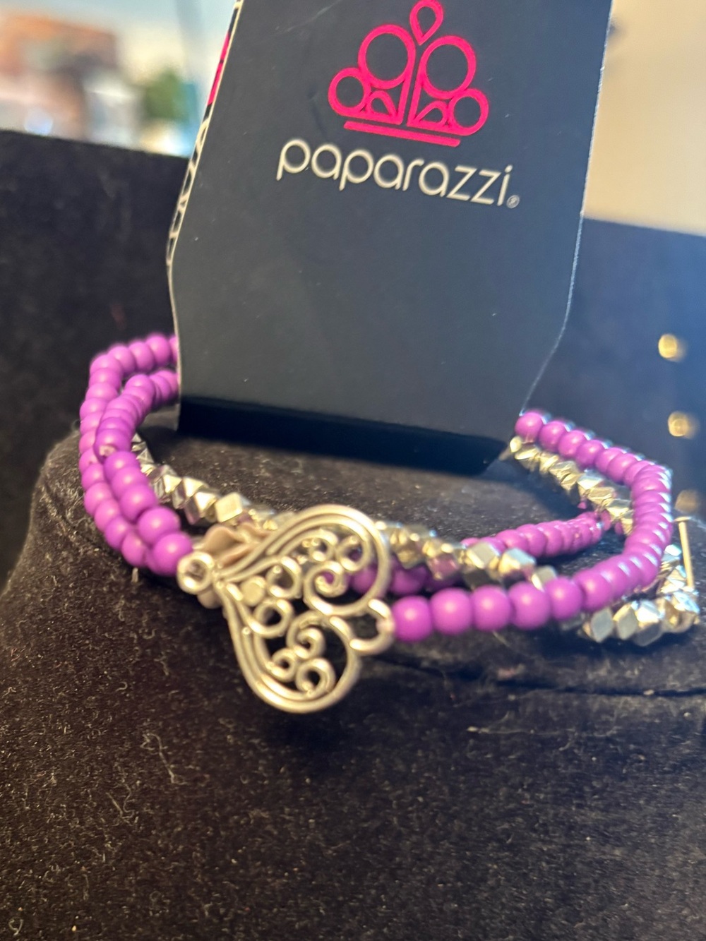 paparazzi Lavender Beaded Heart Charm Bracelet Stack